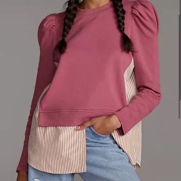 Anthropologie Tops - Anthropologie Maeve Pink Layered Tunic Sweatshirt